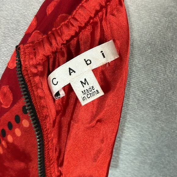 CAbi Red and Black Patchwork Silk Blend Burnout Top - Picture 6 of 10